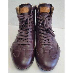 BALLY ASHA INK Burgundy LAMB‎ LEATHER WEB LOGO HI TOP ZIP SNEAKERS Women's 10.5M